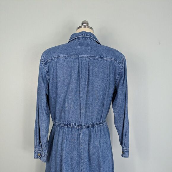Vintage Talbots Denim Shirt Dress 90s Embroidered Modest Blue Jean Grunge 16P - Picture 10 of 16